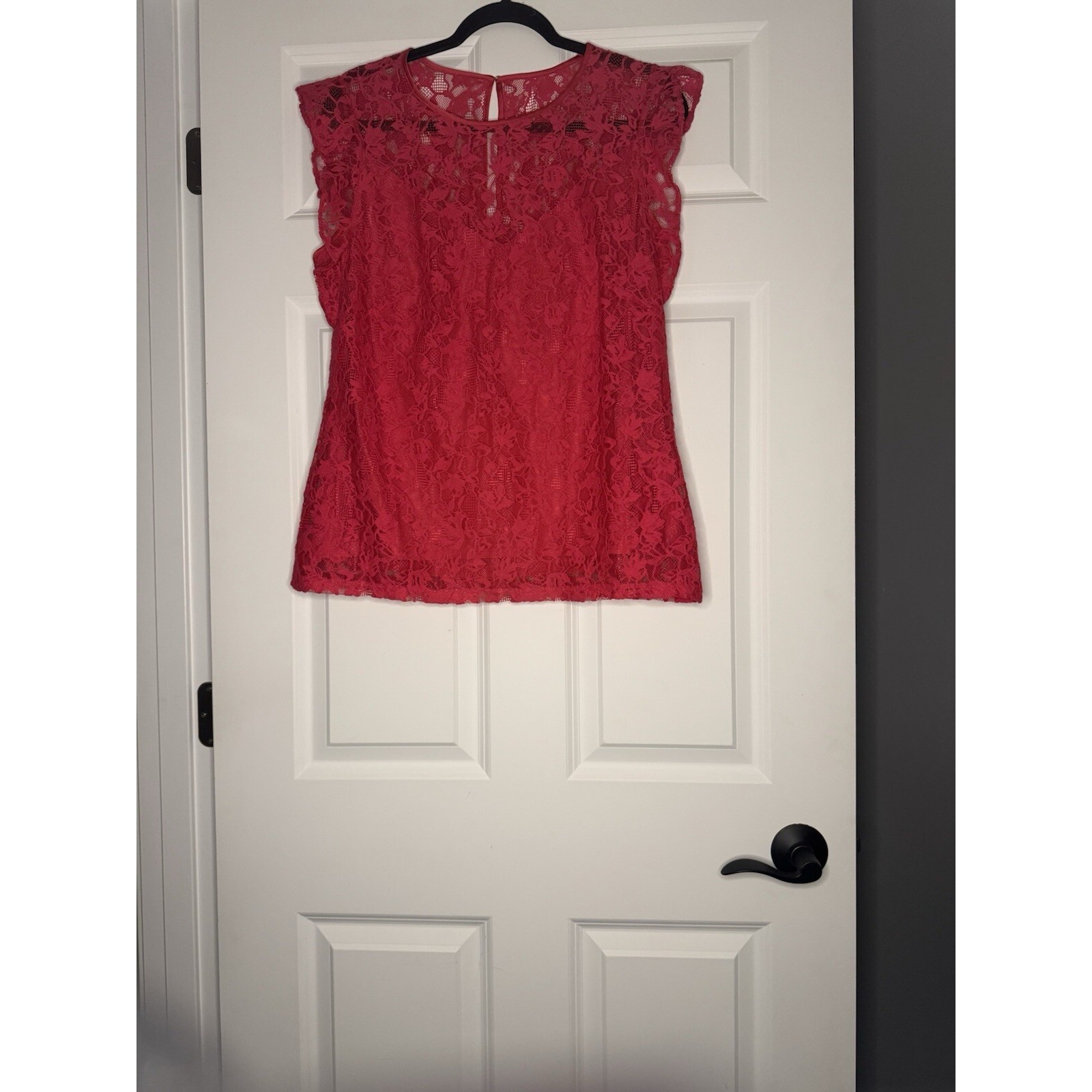 White House Black Market Floral Lace Flutter Sleeve Top Lined 14 Pink Nwt 99.00